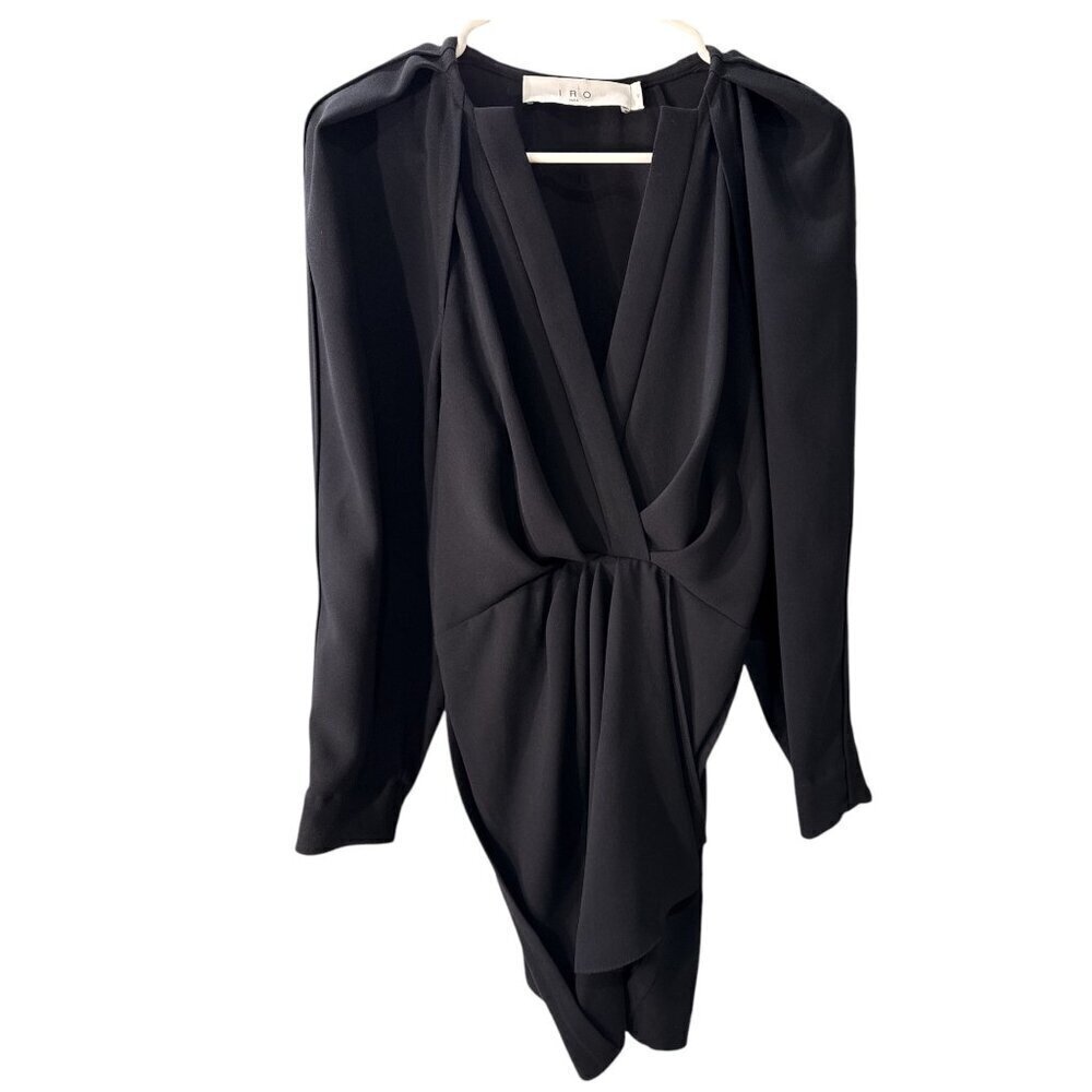 IRO Paris Black Plunging V-Neck Draped Mini Dress Size 40, Pre-Owned, EUC